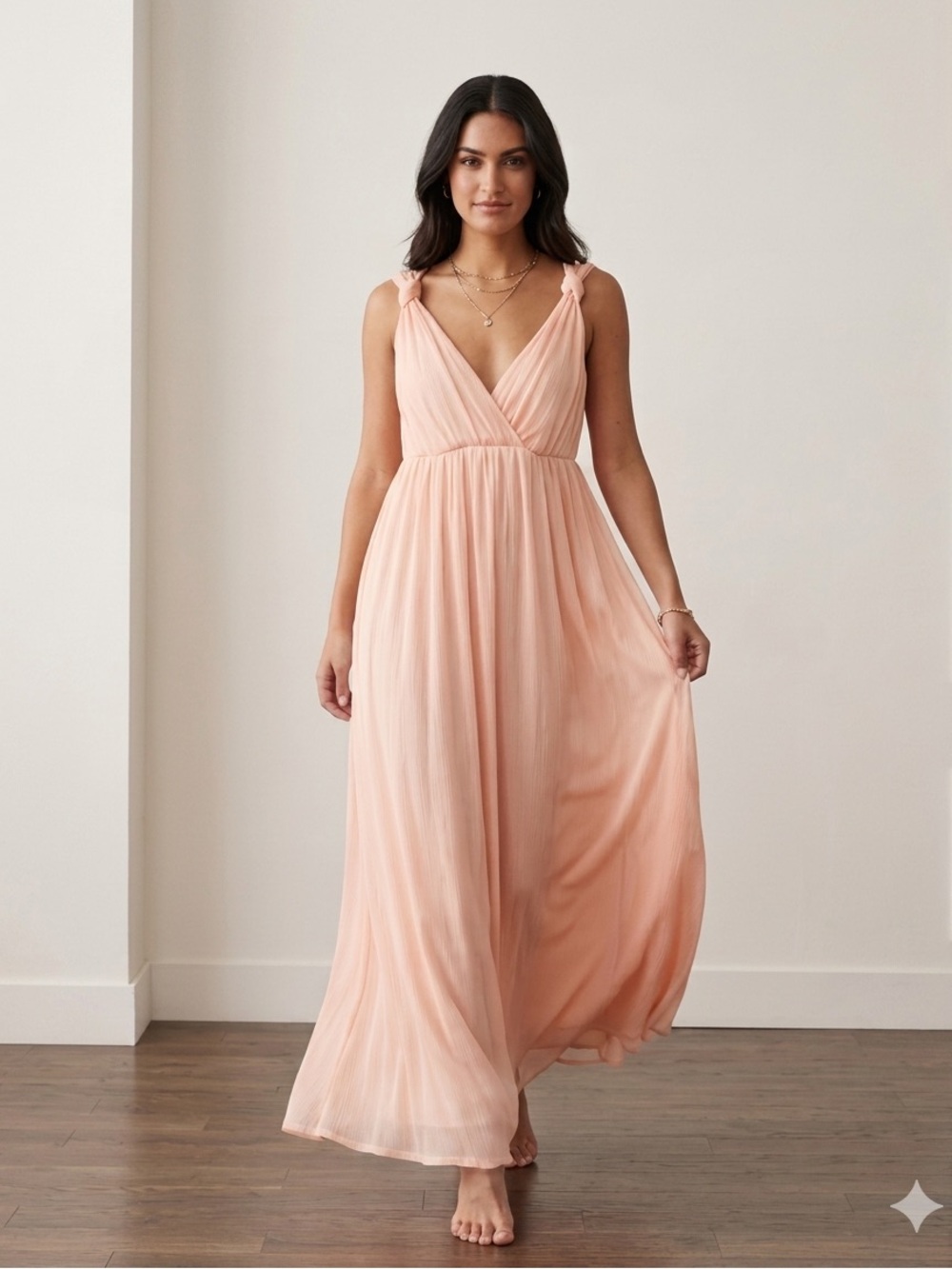 H&M Peach Maxi Dress with Knotted Straps (Brand New)